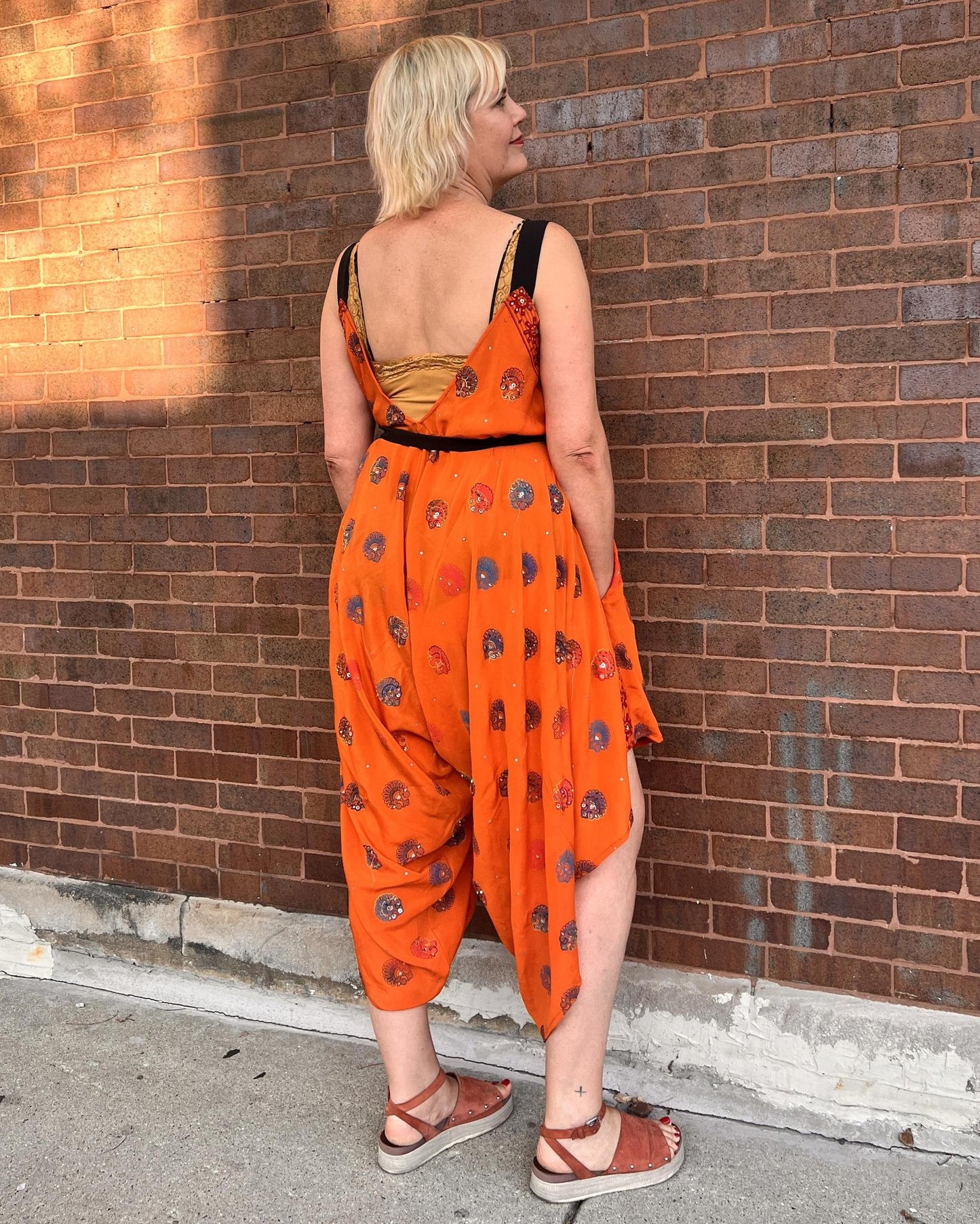 Indie Ella Zatanna Boho Silk Jumpsuit in Orange Crush