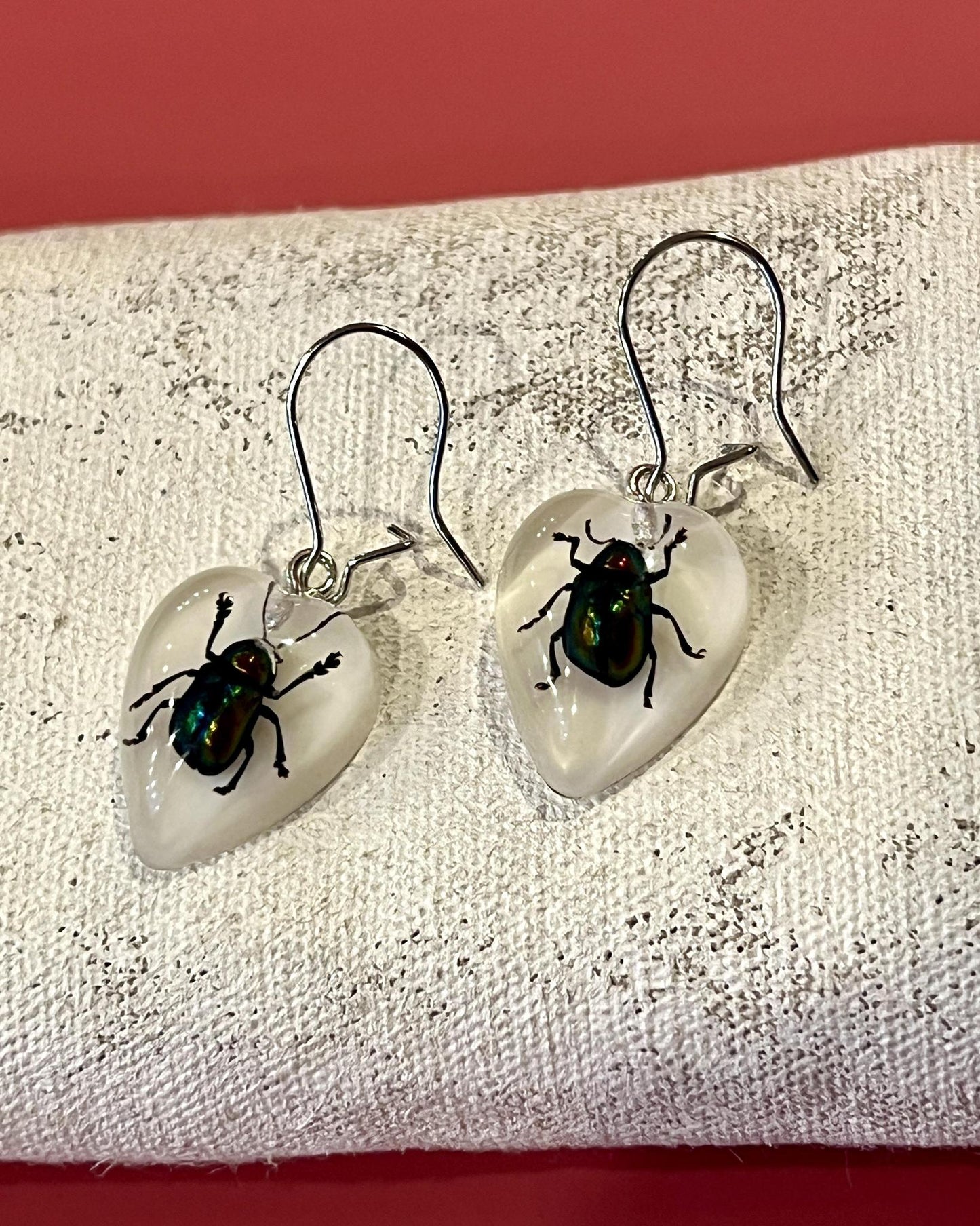 Pajaro Negro Beetle Heart-Shaped Earrings