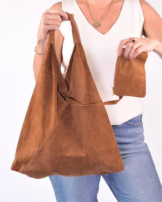 Txtile Italian Leather Boho Triangle Tote
