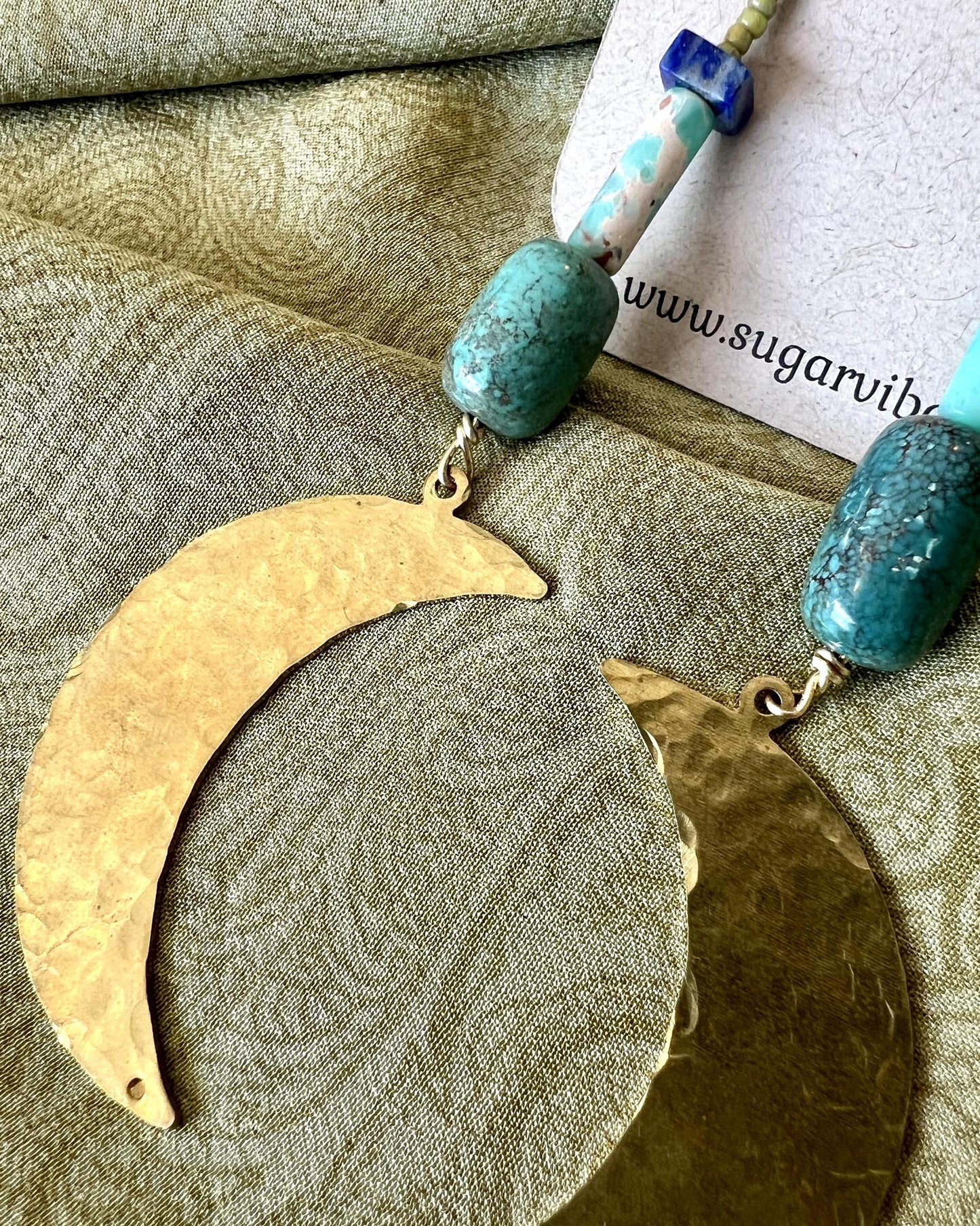 Sugar Vibe Crescent Moon Earrings with Blue Beads