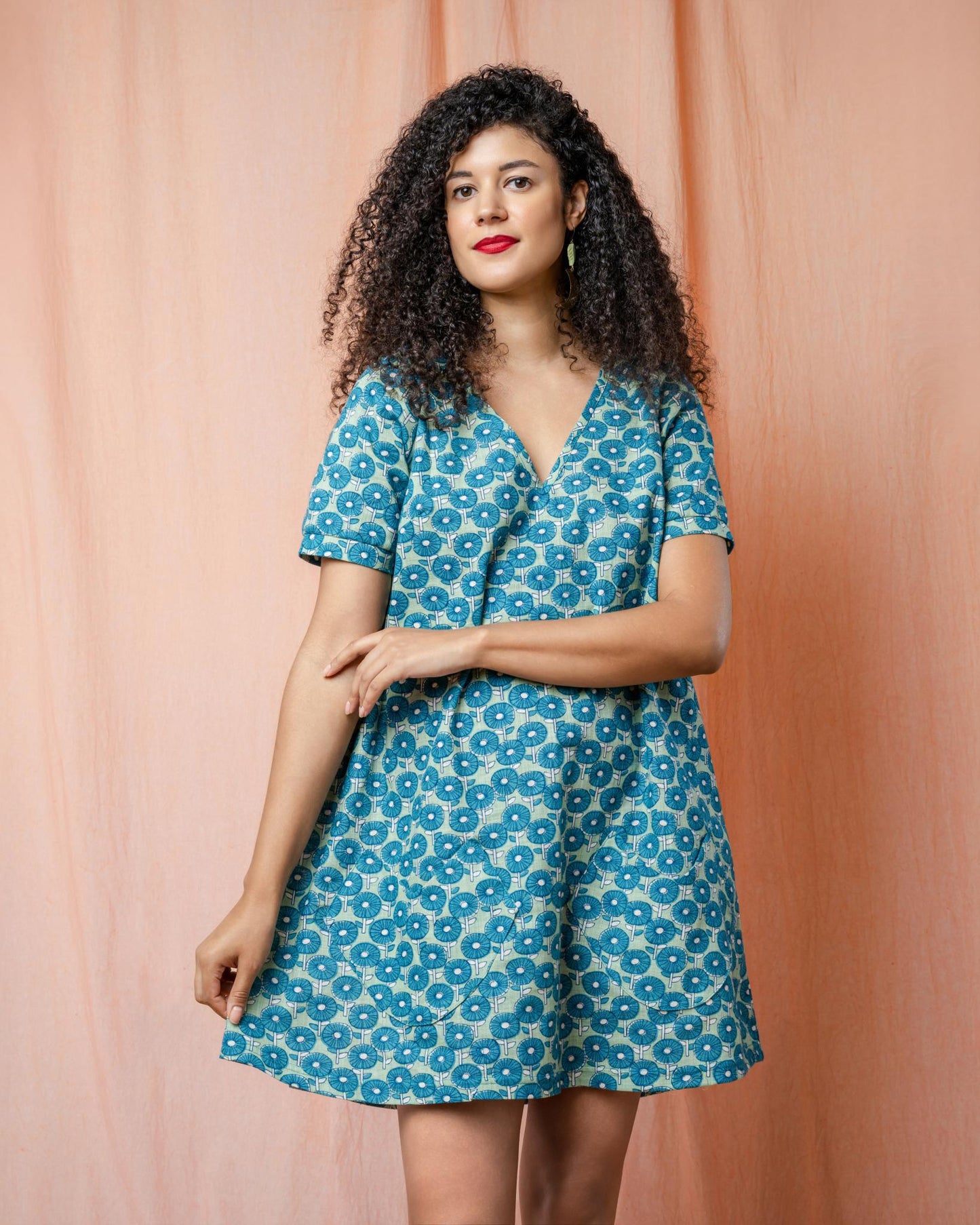 Squasht Winifred Dress Caribbean Turquoise Cotton Poplin Flower Print 🌼