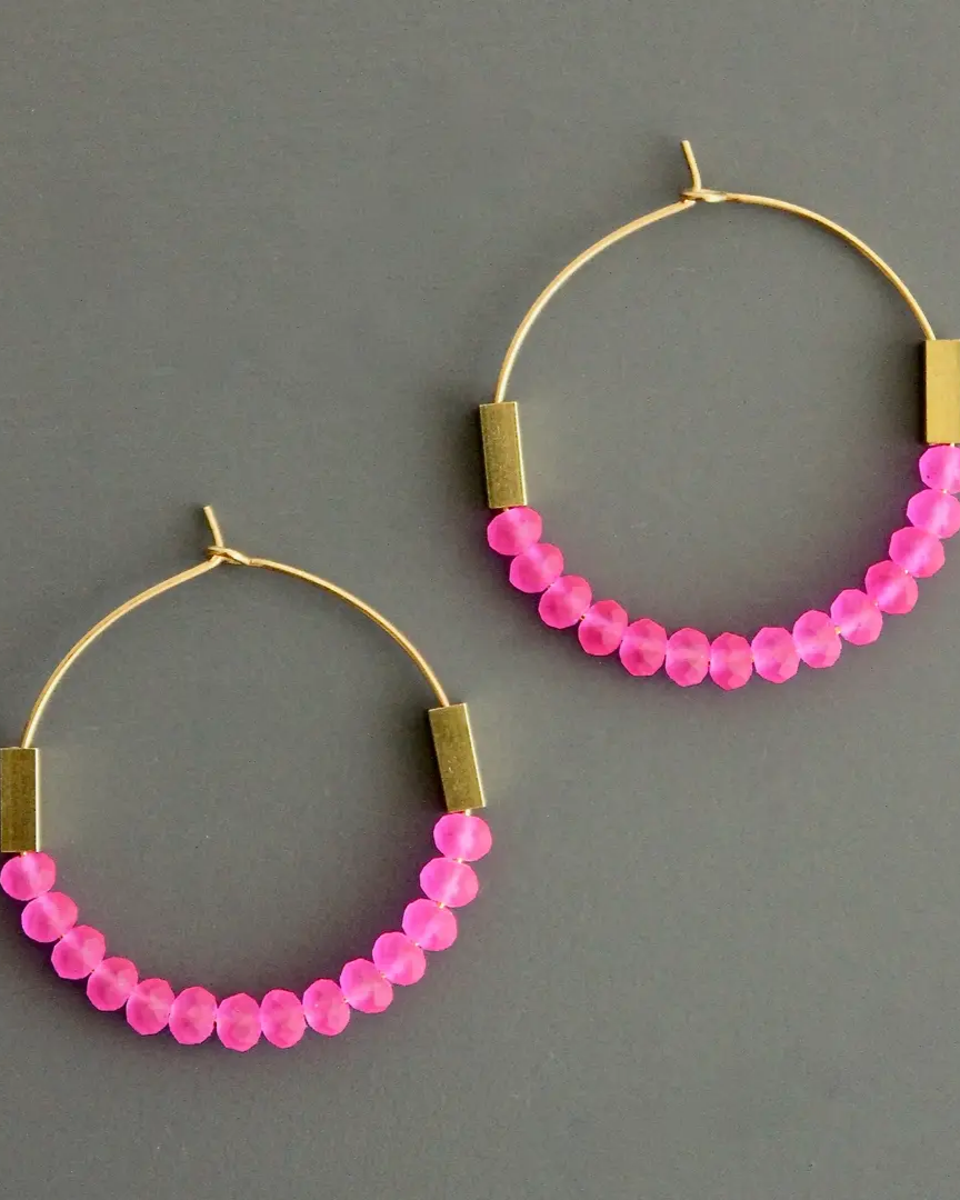 David Aubrey Neon Pink Glass Hoop Earrings