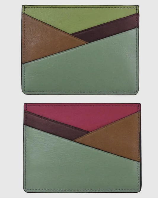 ili Leather Asymmetric Card Case Denim Multi Copy