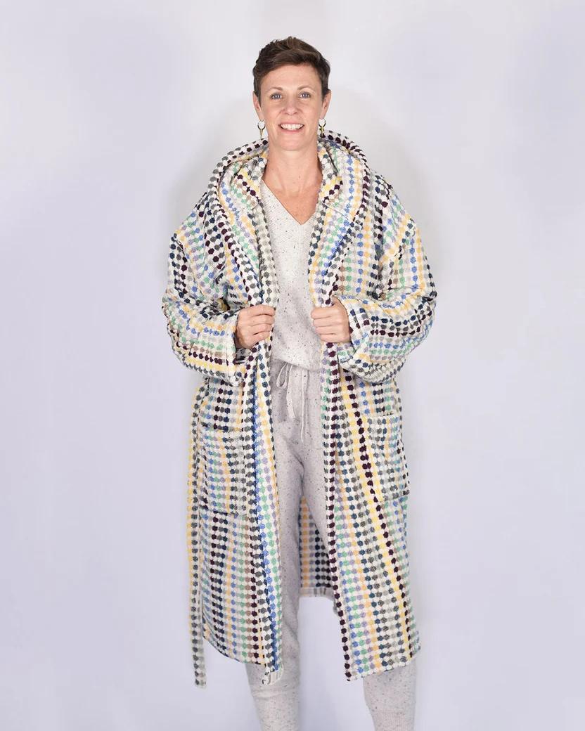 Txtile Turkish Cotton Plush Hooded Terry Cloth Robe - Sunbeam Checkers