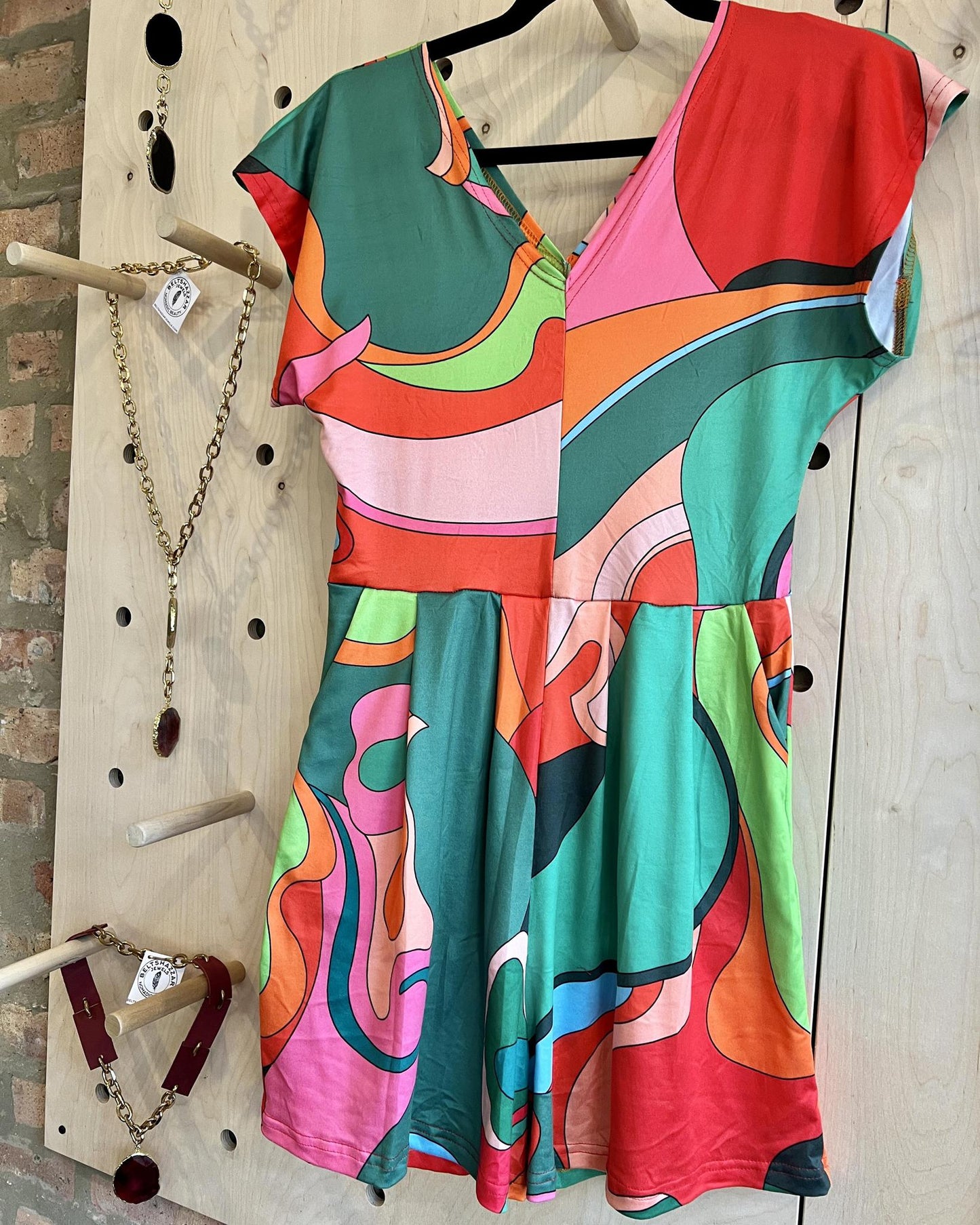 Fayru Penny Romper - Orange and Green Abstract Print - SALE