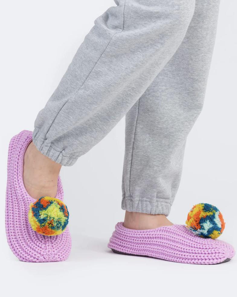 Verloop Marble Pom Rib Slippers in Lilac