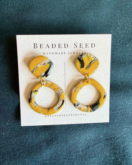 Beaded Seed by Ronea Dangle Stud Earrings in Marbled Golden Yellow