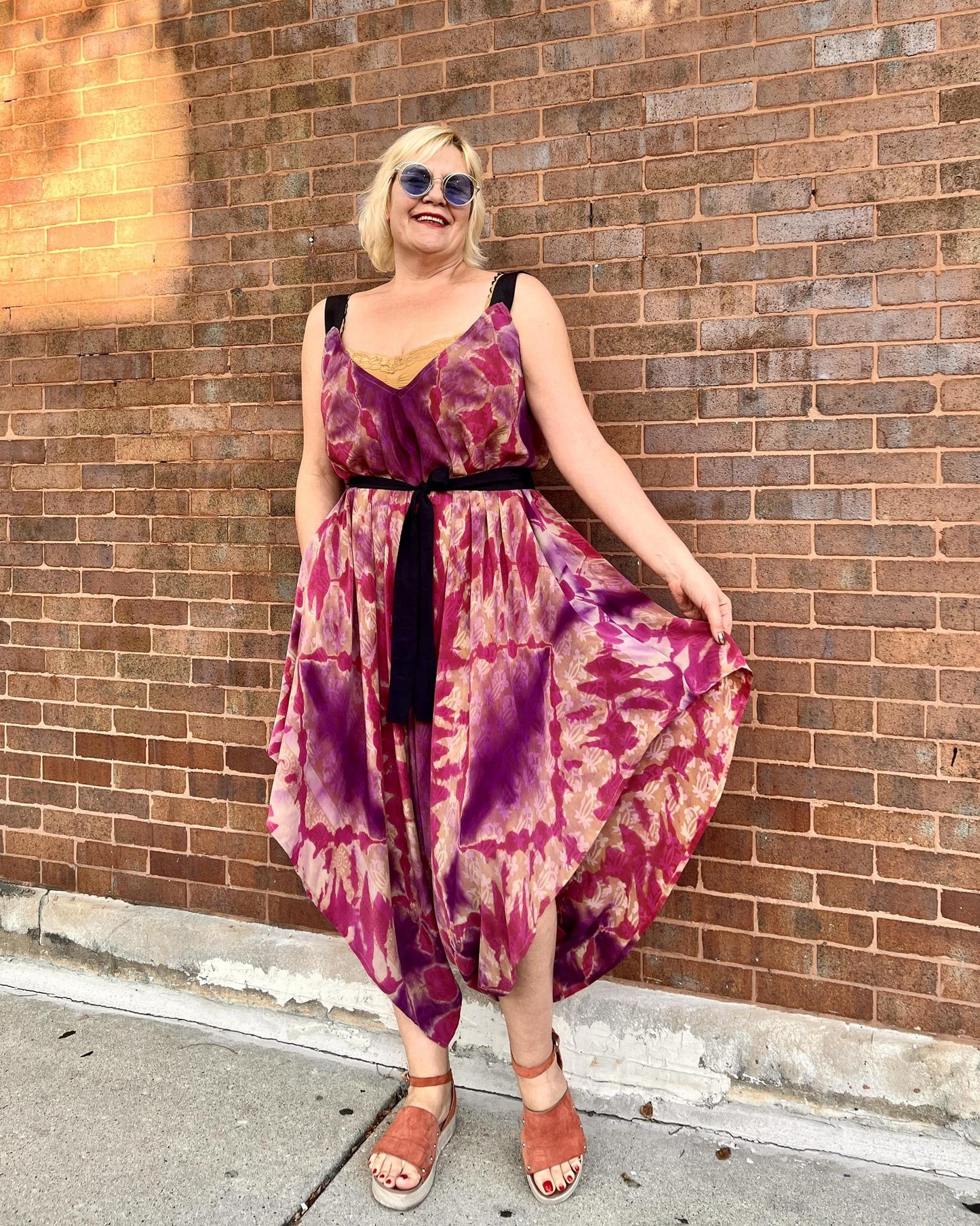 Indie Ella Zatanna Boho Silk Jumpsuit in Passion PInk Tie-Dye