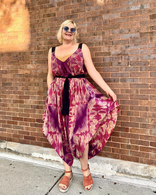 Indie Ella Zatanna Boho Silk Jumpsuit in Passion PInk Tie-Dye