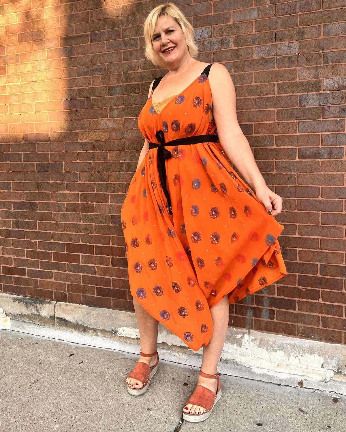 Indie Ella Zatanna Boho Silk Jumpsuit in Orange Crush