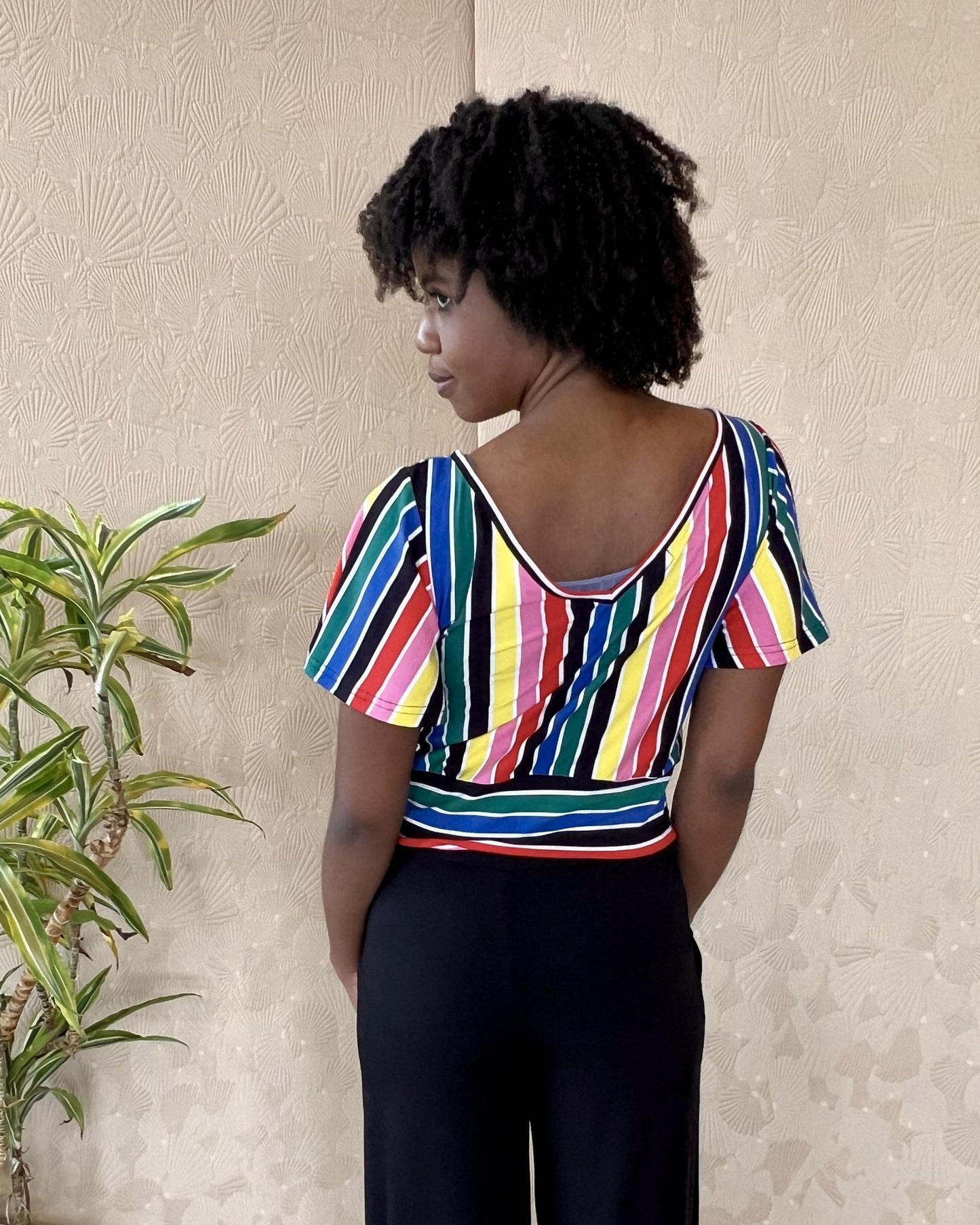 Squasht Bell Sleeve Ballet Top in Rainbow Stripes - Size Large, XL