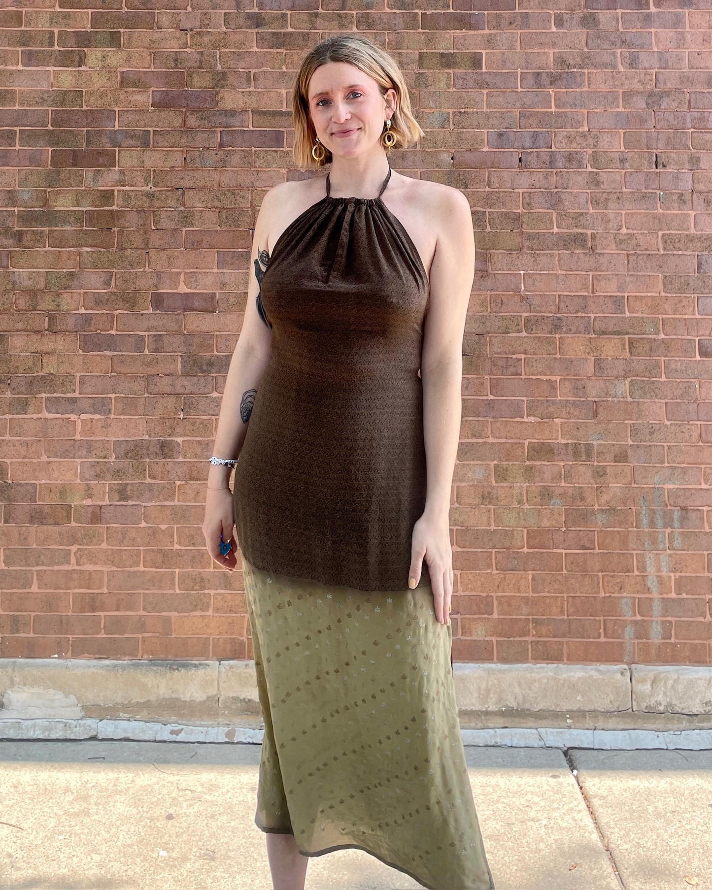 Indie Ella Eden Backless Silk Key Hole Maxi Dress in Mocha Latte