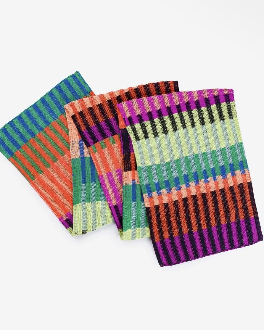 Verloop Mosaic Stripe Knit Scarf in Lime Cobalt