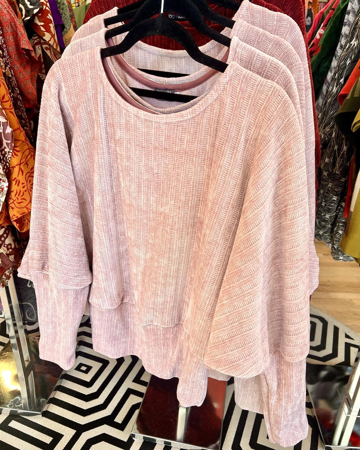 Squasht Batwing Sweater in Light Blush Pink Plush Chenille Rib Knit