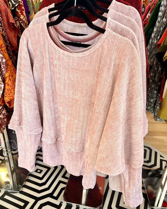 Squasht Batwing Sweater in Light Blush Pink Plush Chenille Rib Knit