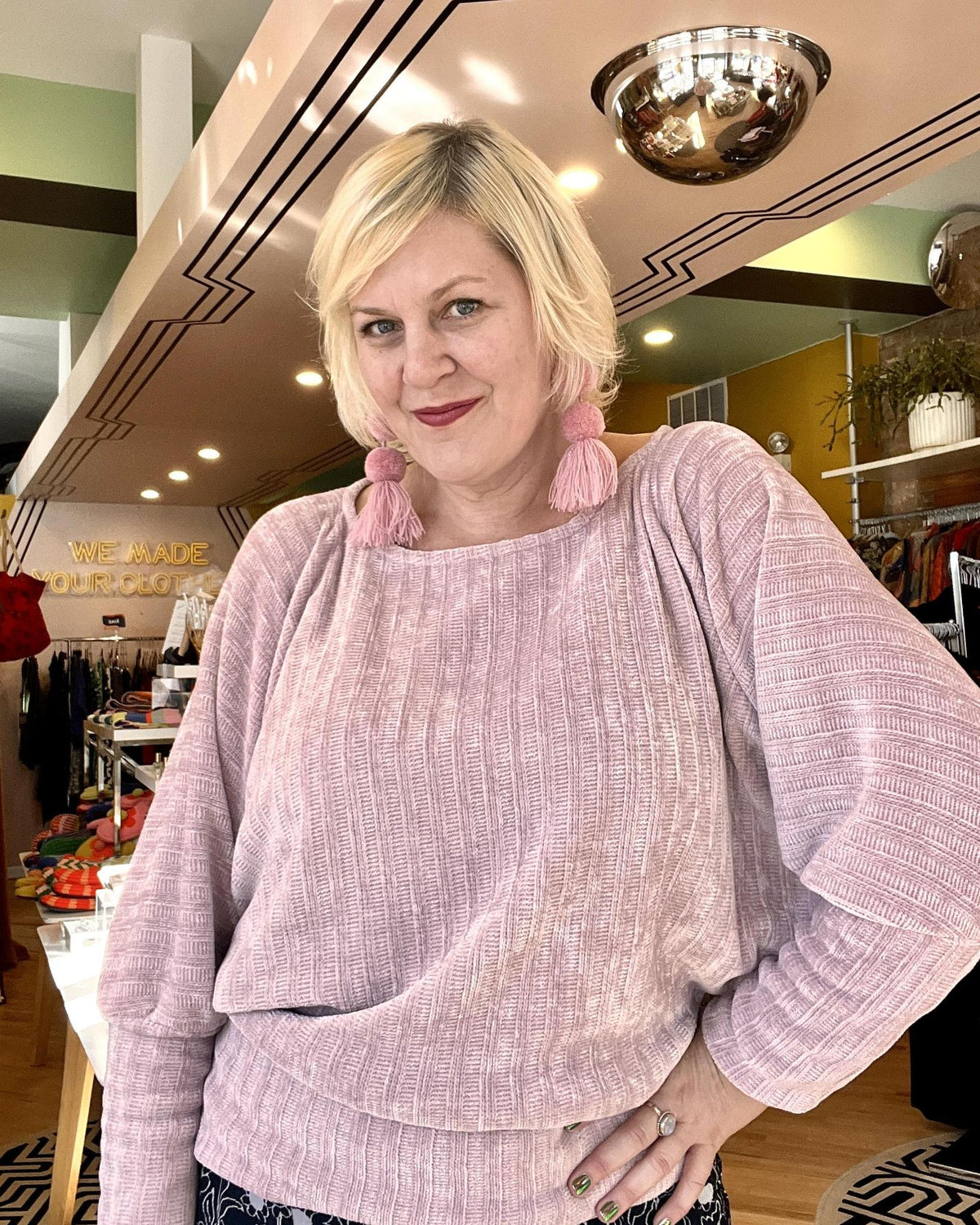 Squasht Batwing Sweater in Light Blush Pink Plush Chenille Rib Knit