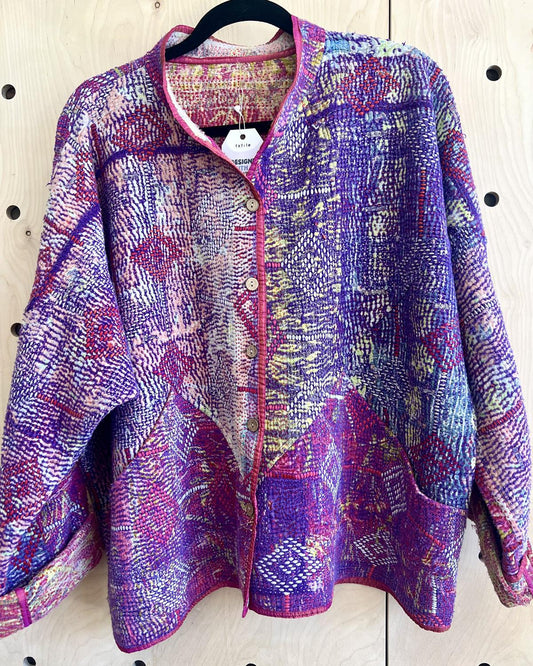 Txtile Charlie Quilted Reversible Patchwork Kantha Jacket in Aditi