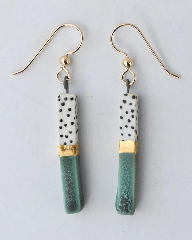 Lilikoi Project Porcelain Bar Earrings Dotted Sage Green