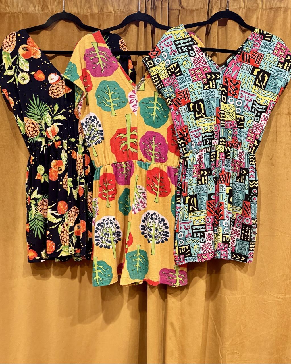 Fayru Penny Romper in Yellow Veggie Print