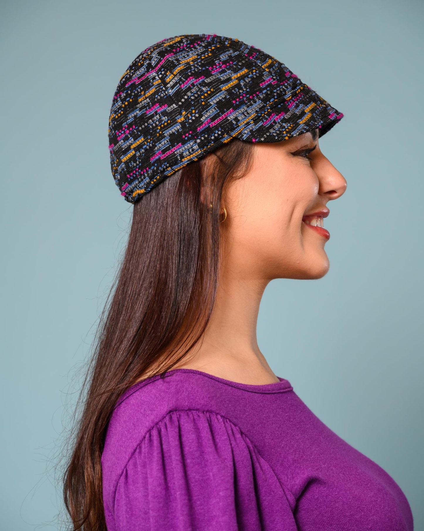 Squasht Reversible Bella Hat in Multicolored Sketch Boucle