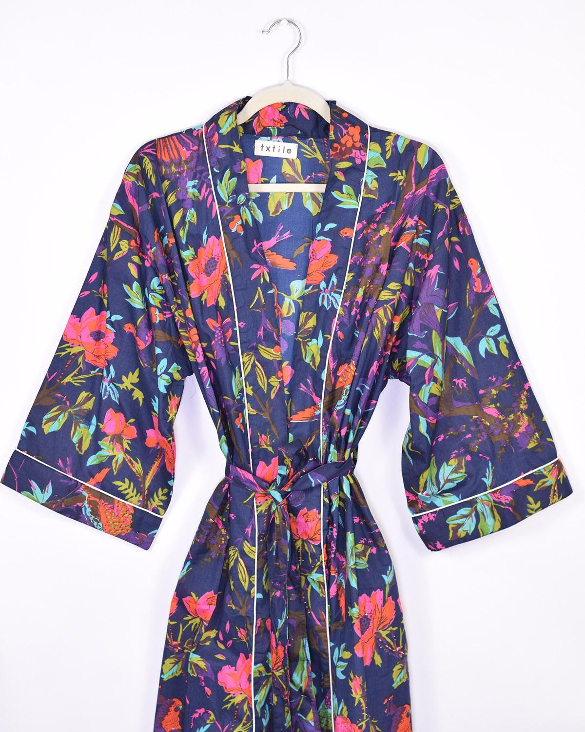 Txtile Lightweight Cotton Robe - Midnight Rainforest