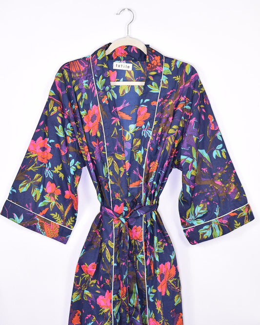 Txtile Lightweight Cotton Robe - Midnight Rainforest