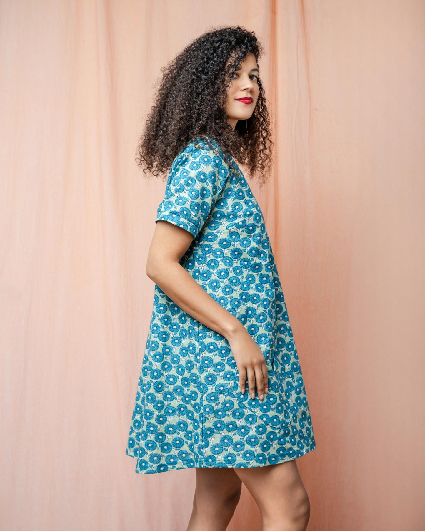 Squasht Winifred Dress Caribbean Turquoise Cotton Poplin Flower Print 🌼