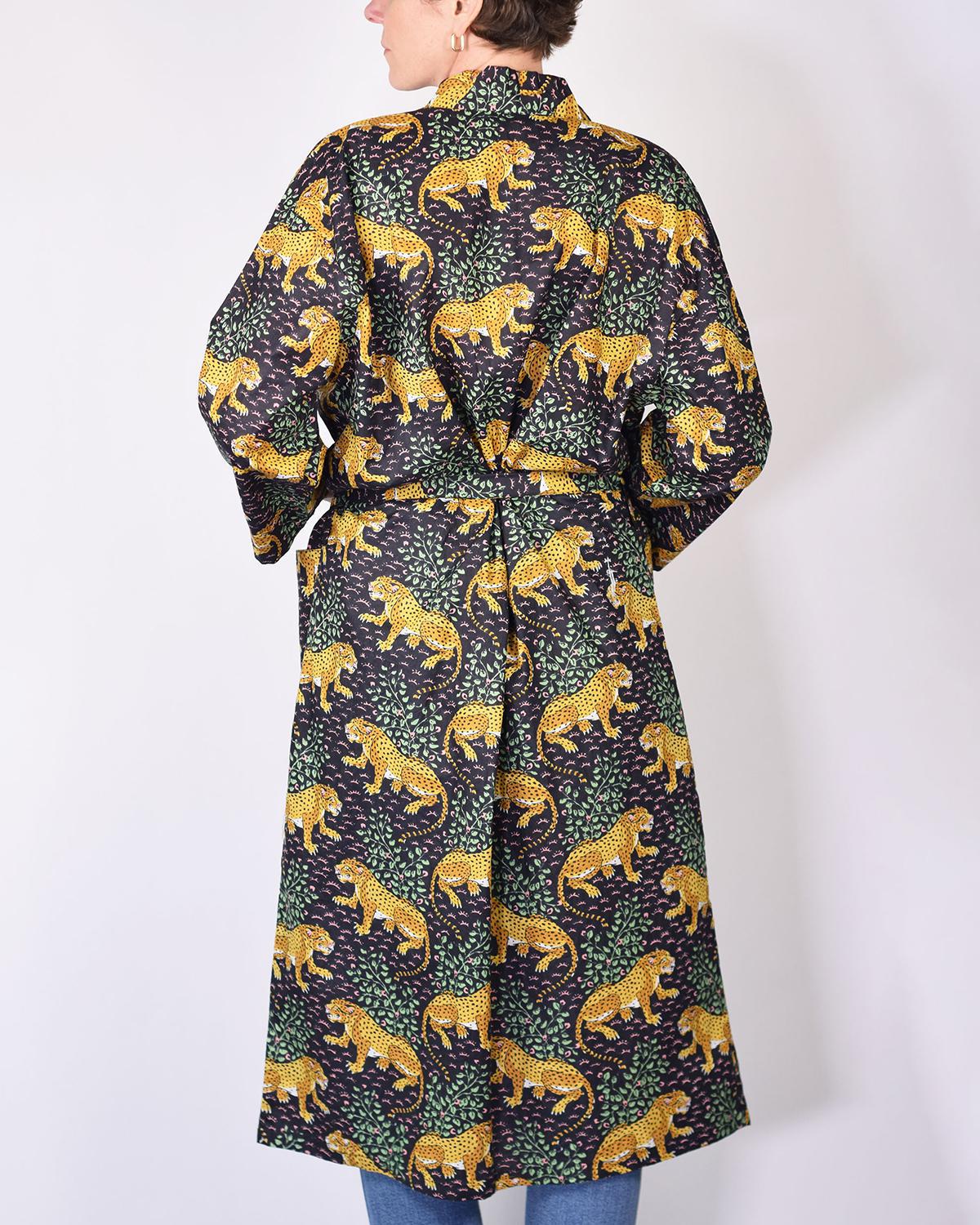 Txtile Lightweight Cotton Robe - Midnight Jungle Leopard Print