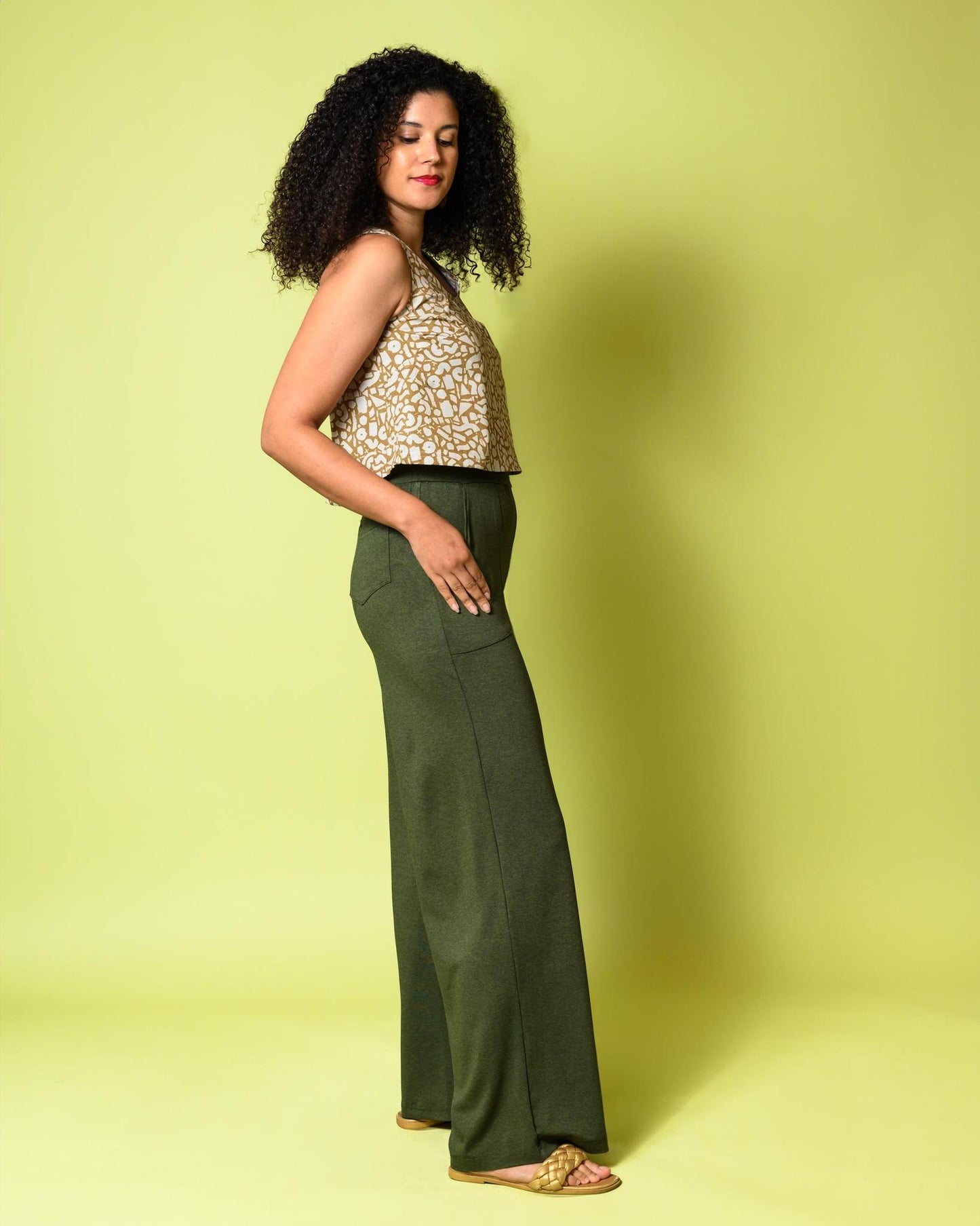 Squasht Wide Leg Long Length Pants in Deep Olive Green