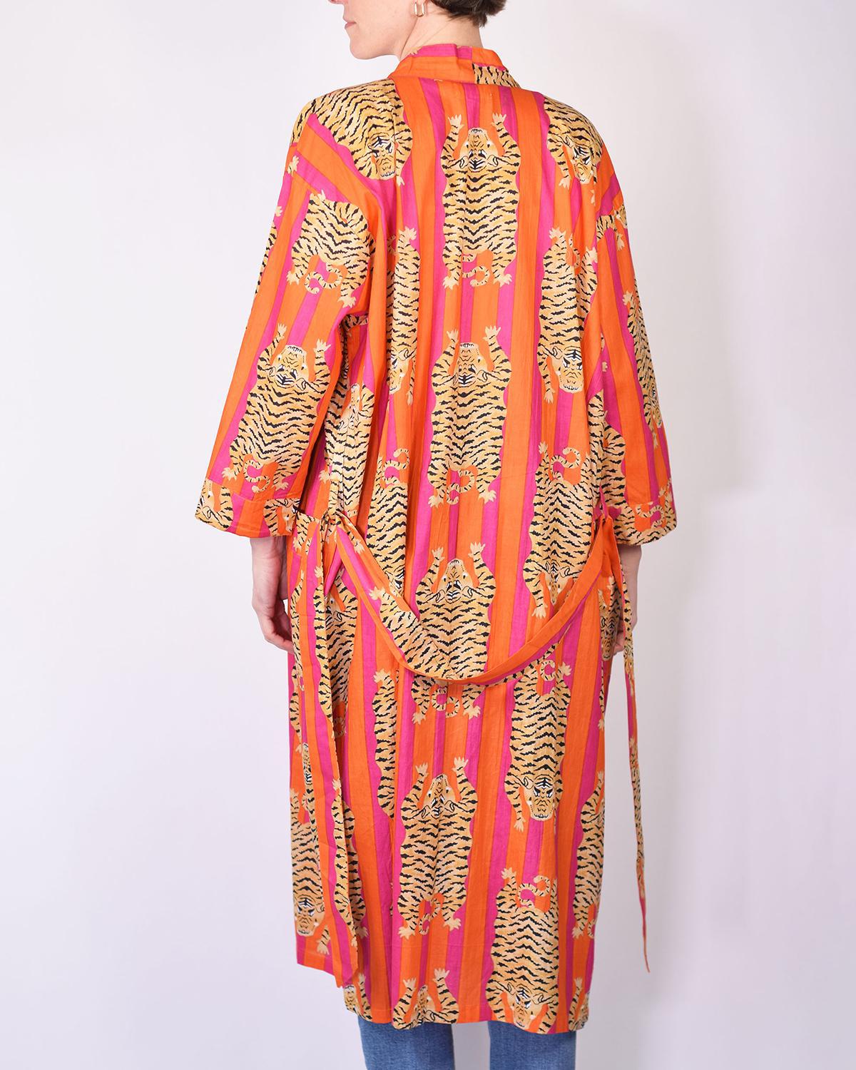 Txtile Lightweight Cotton Robe - Pink/Orange Tiger Print