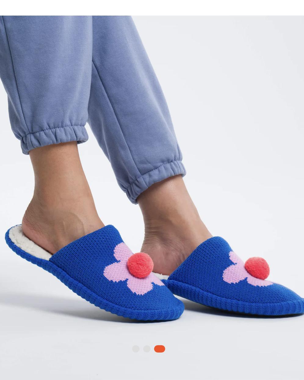 Verloop Flower Pom Slide Slippers in Cobalt