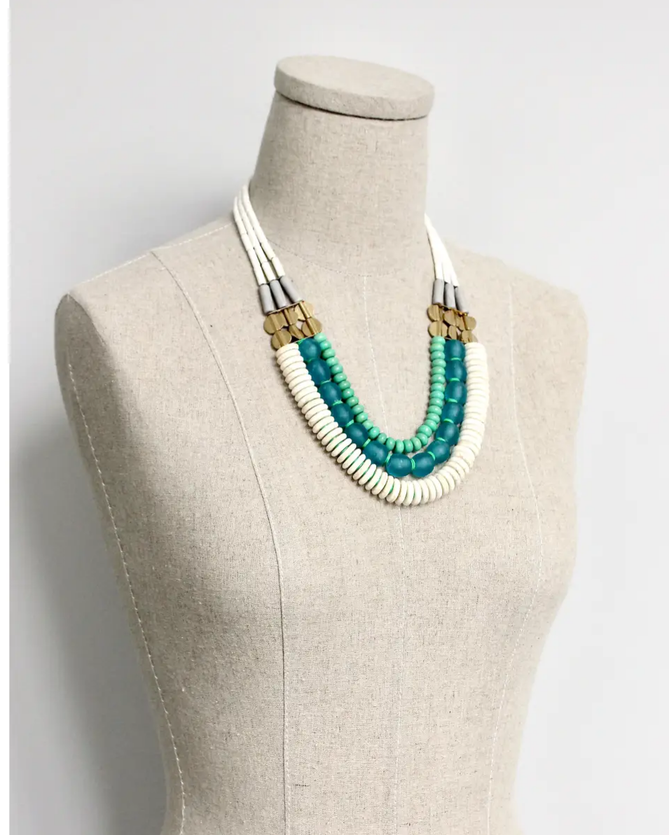 David Aubrey Triple Strand Necklace in White, Aqua, and Turquoise