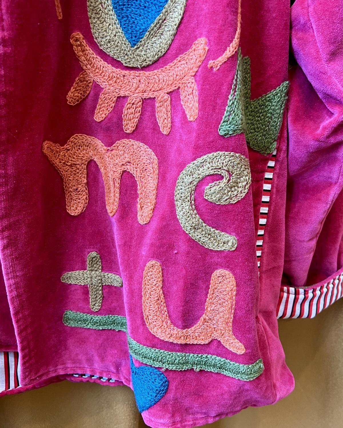 Txtile Hot Pink Velvet Jacket with Snake and Cactus Motif