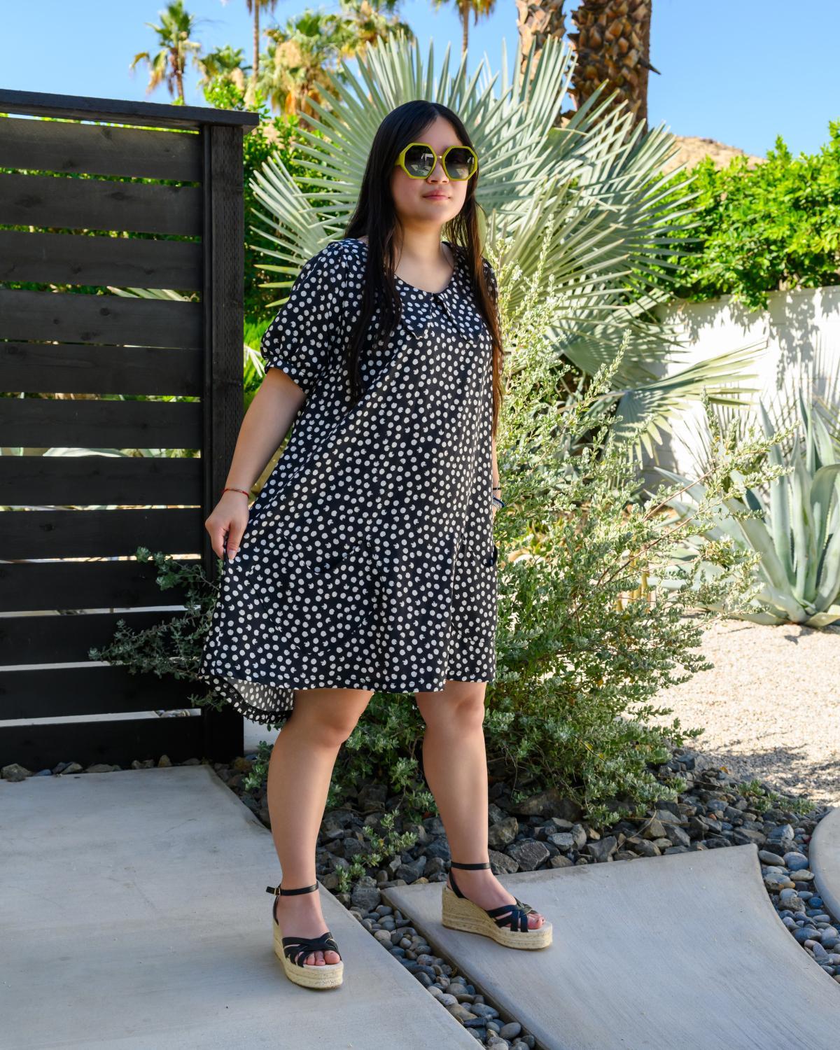 Squasht Charlotte Dress in Black with White Distressed Dots