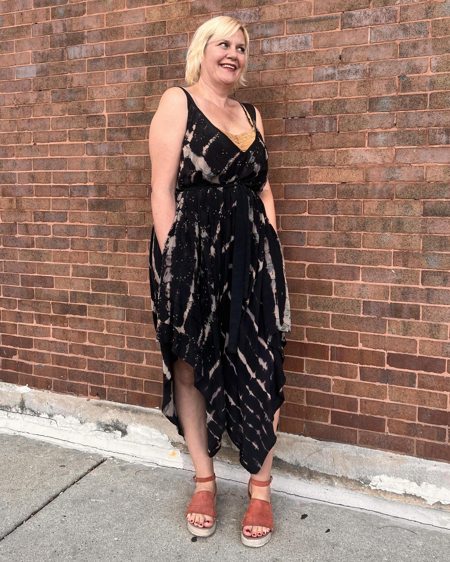 Indie Ella Zatanna Boho Silk Jumpsuit in Midnight Noir Tie-Dye