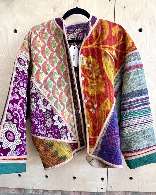 Txtile Ellie Quilted Reversible Patchwork Kantha Jacket in Kimaya