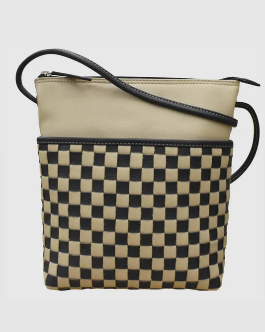 ili Mini Checkerboard Crossbody Bag in Cream and Navy