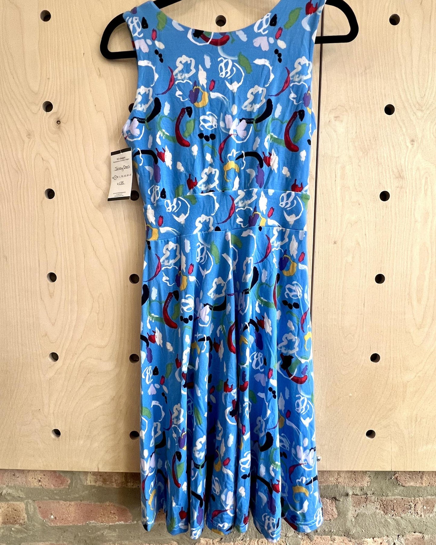 KD Designs Jenny Keyhole Dress in Blue Party Print