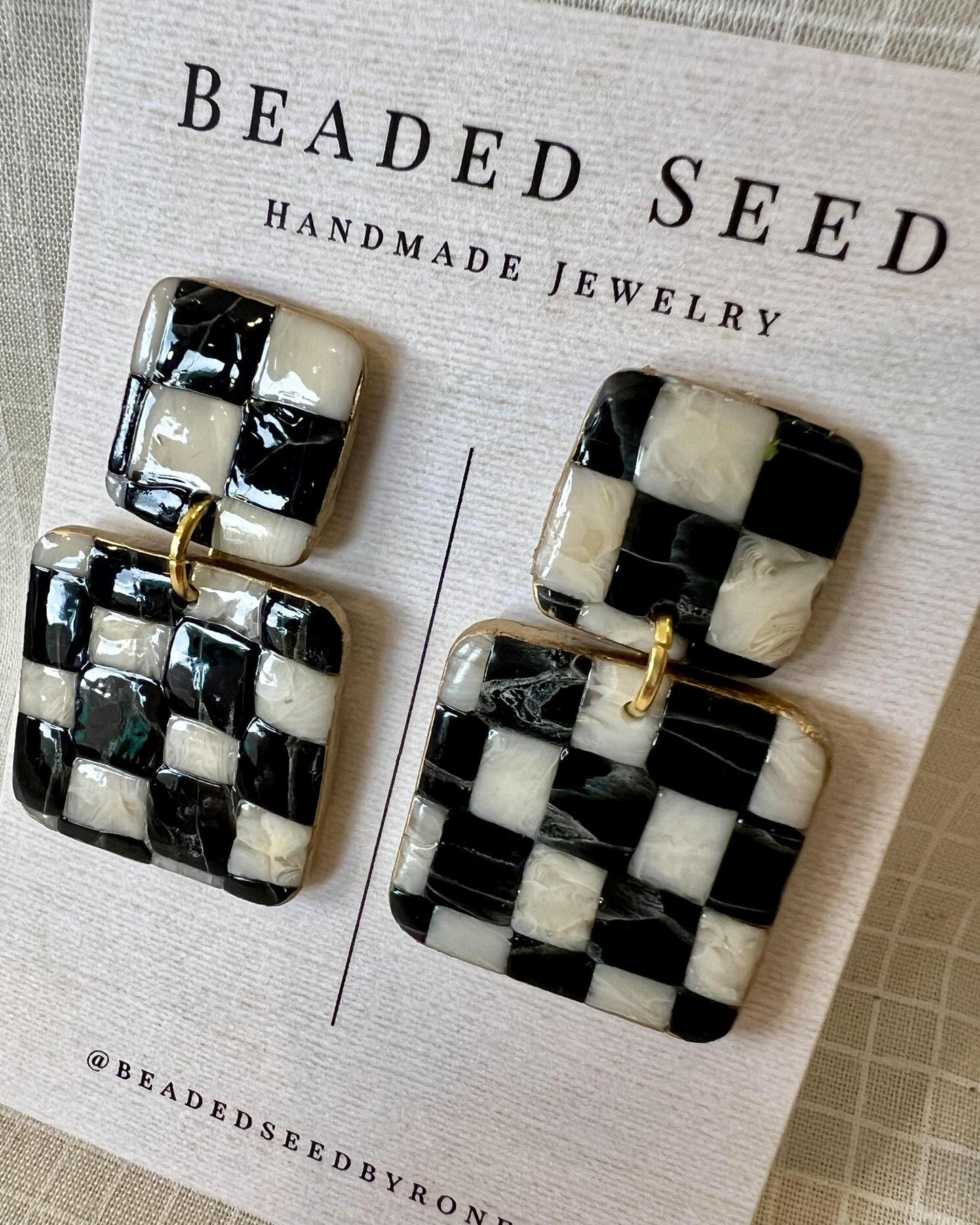 Beaded Seed by Ronea Joanne Earrings Black & White Checker