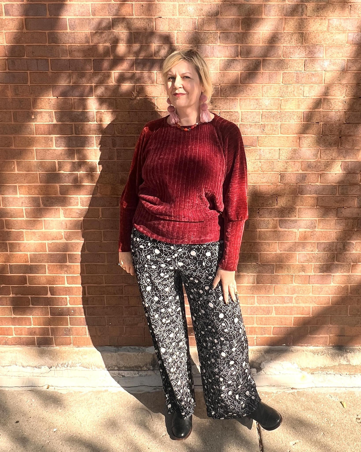Squasht Wide Leg Long Length Pants in Textured Black Floral