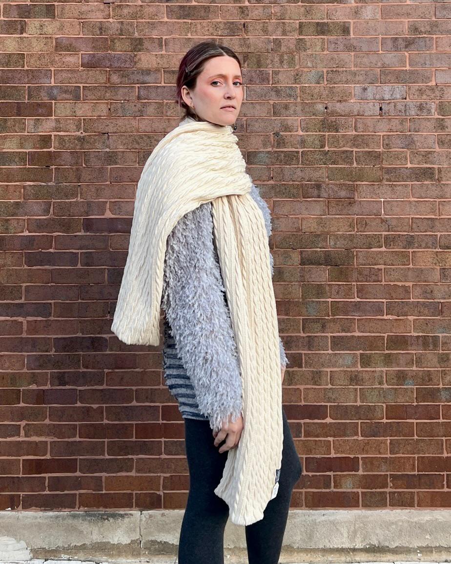 Squasht Oversized Scarf Cream Cable Knit