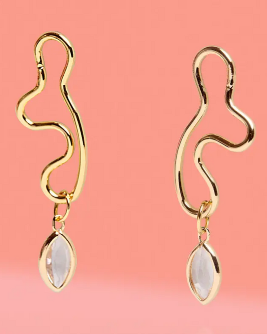 Tribe + Temple Wiggle Hoop Earrings with Clear Glass Charm