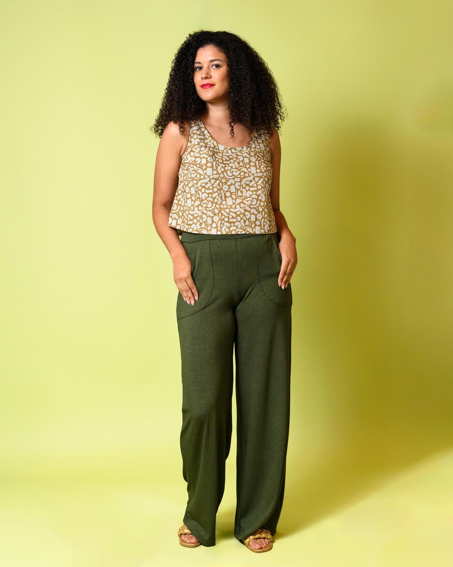 Squasht Wide Leg Long Length Pants in Olive Green