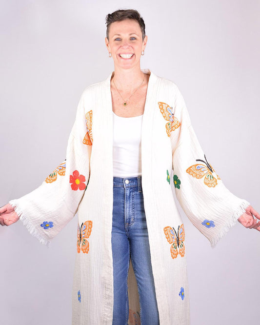 Txtile Luxury Turkish Cotton Kimono/Robe in Butterfly Garden