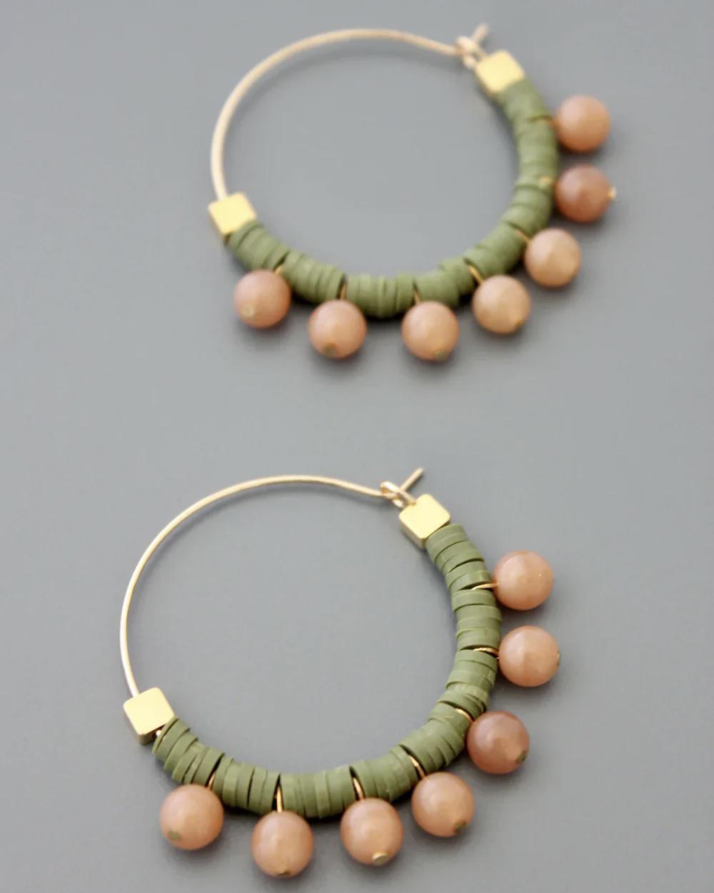 David Aubrey Green and Peach Hoop Earrings