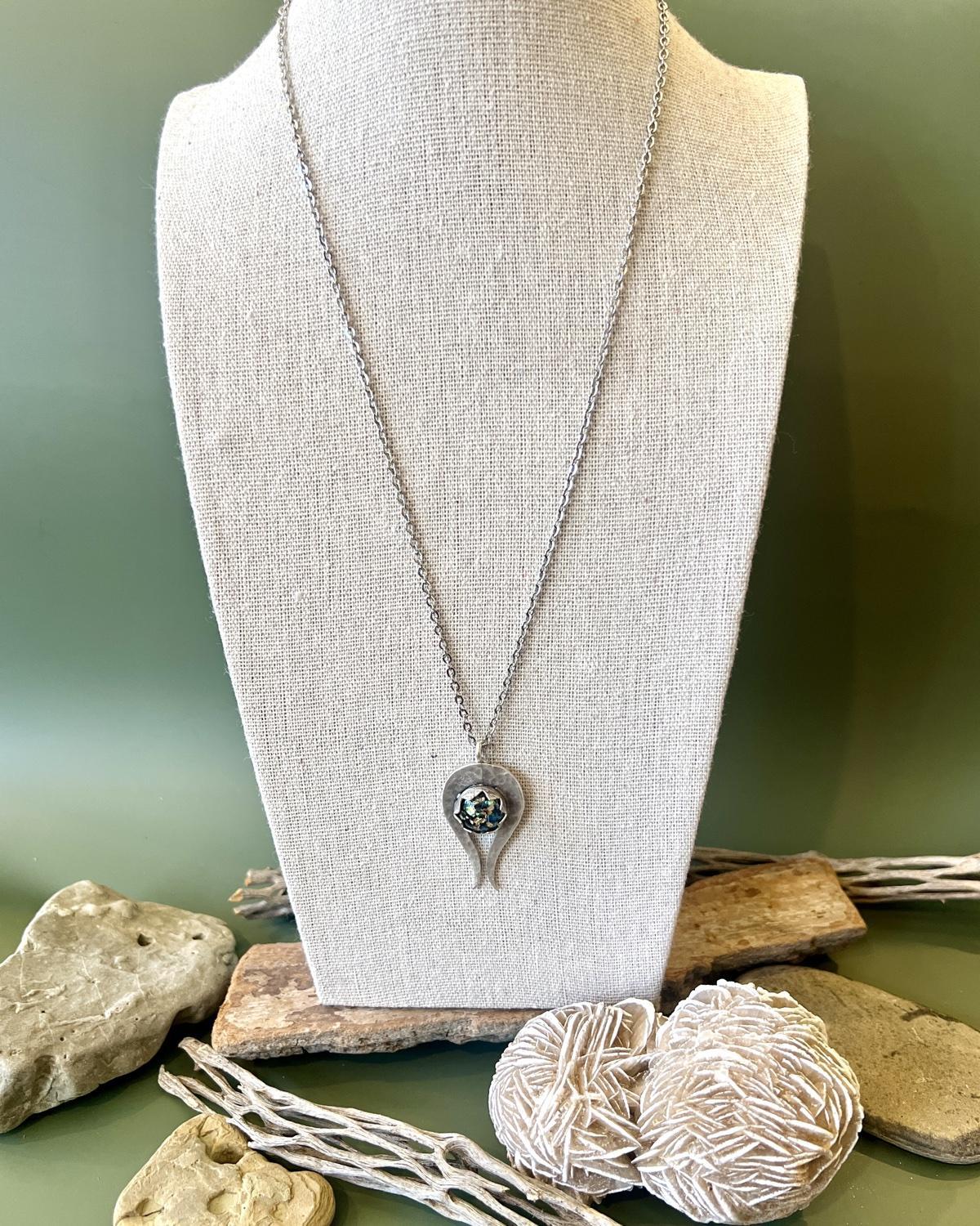 Pajaro Negro Gold Leaf Opal Hammered Silver Statment Necklace