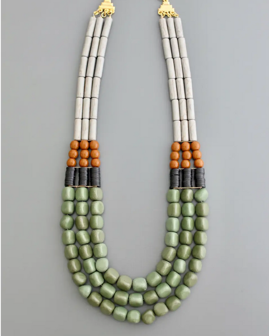 David Aubrey Triple Strand Necklace in Gray & Green