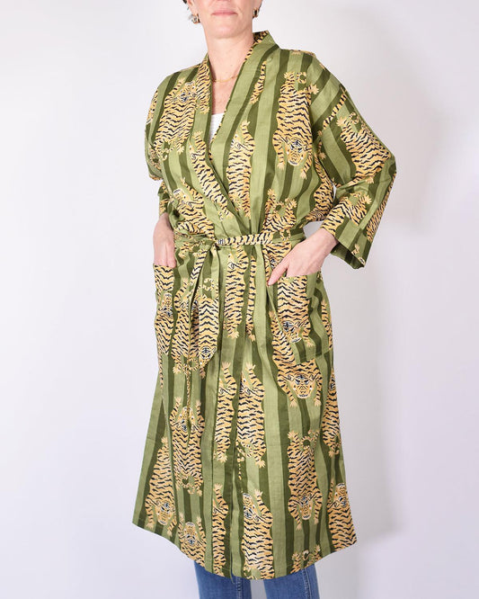 Txtile Lightweight Cotton Robe - Green Tiger Print
