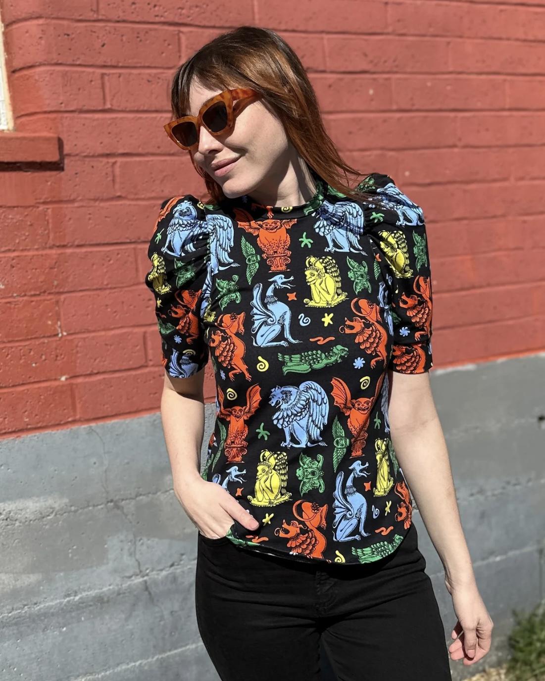 Nooworks Puff Sleeve Tee in Gargoyles