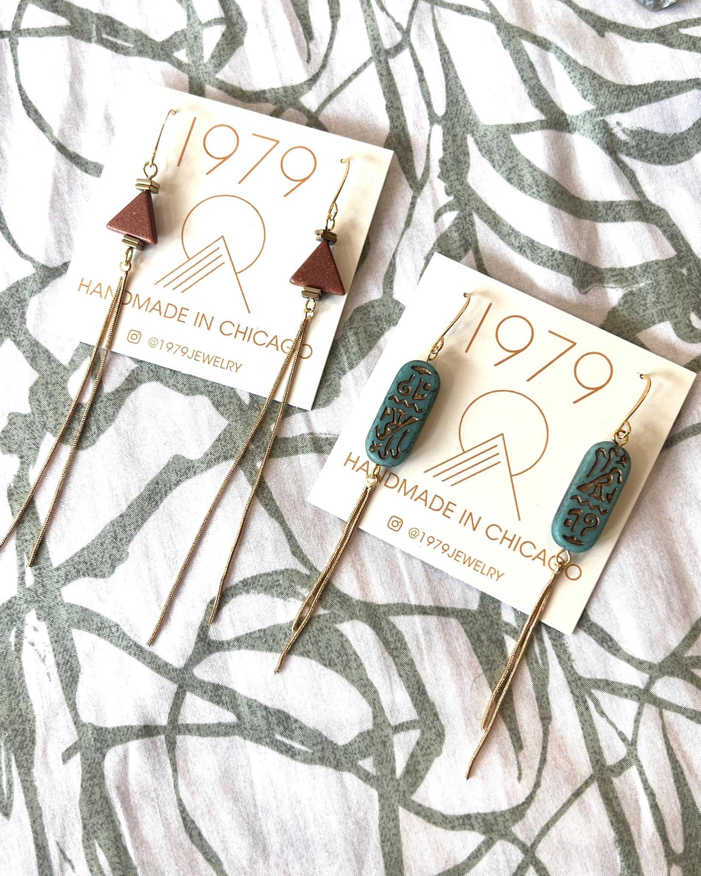1979 Jewelry Brass Earrings Terra Cotta and Brass Dangles